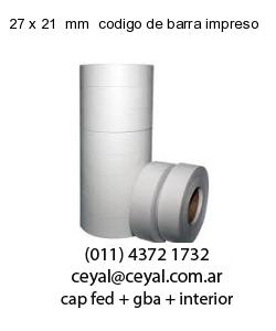 27 x 21  mm  codigo de barra impreso
