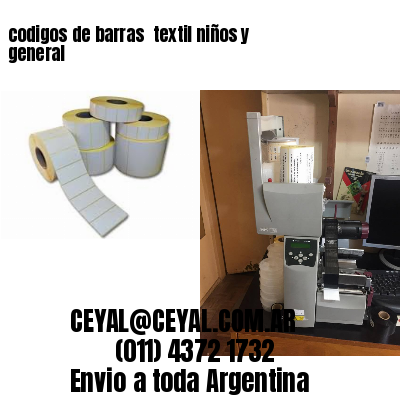codigos de barras 	textil niños y general