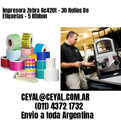 impresora Zebra Gc420t – 30 Rollos De Etiquetas – 5 Ribbon