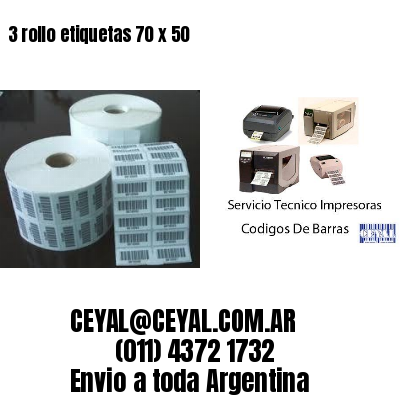 3 rollo etiquetas 70 x 50