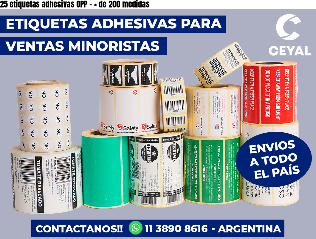25 etiquetas adhesivas OPP - + de 200 medidas