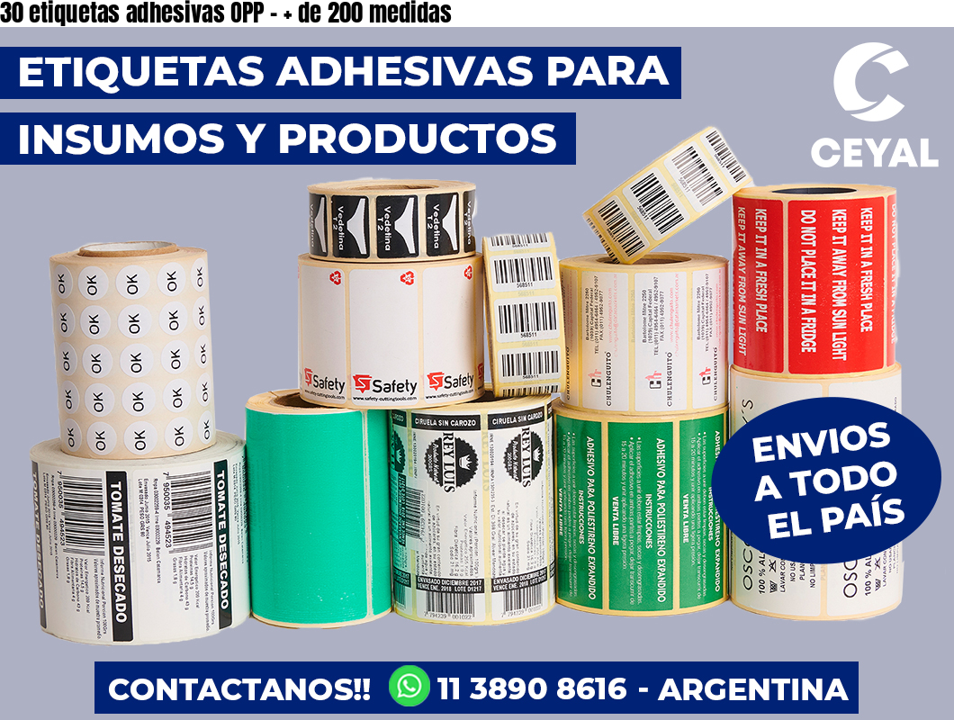30 etiquetas adhesivas OPP - + de 200 medidas