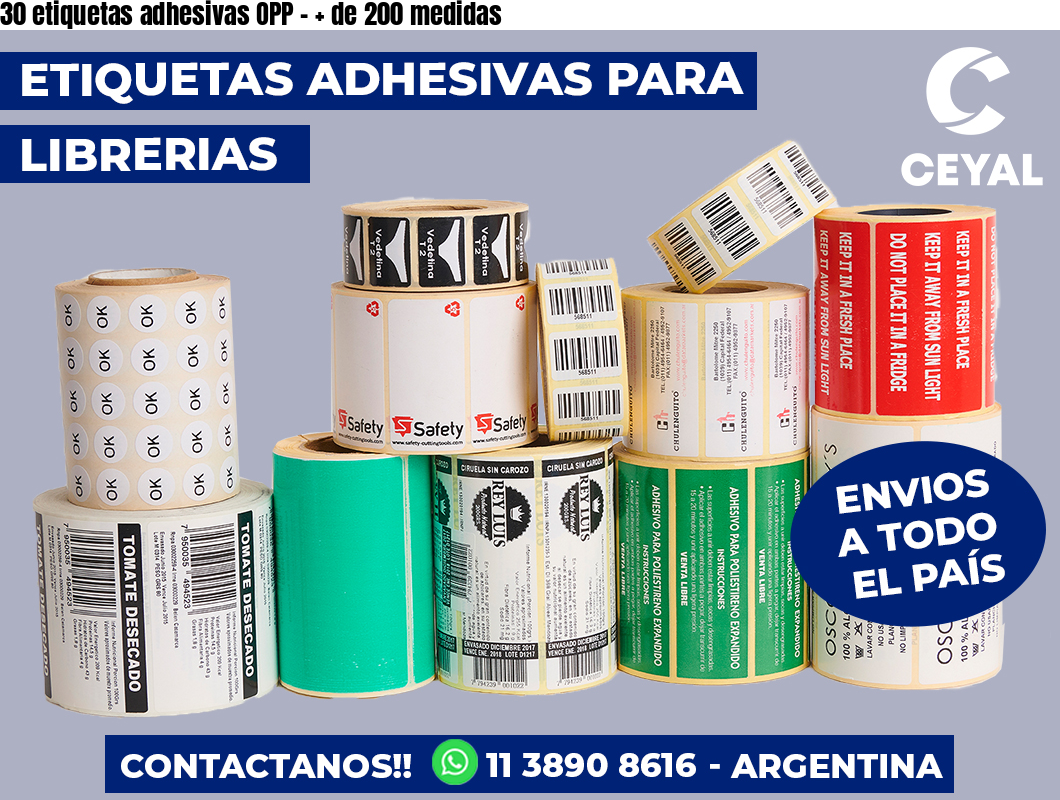 30 etiquetas adhesivas OPP - + de 200 medidas