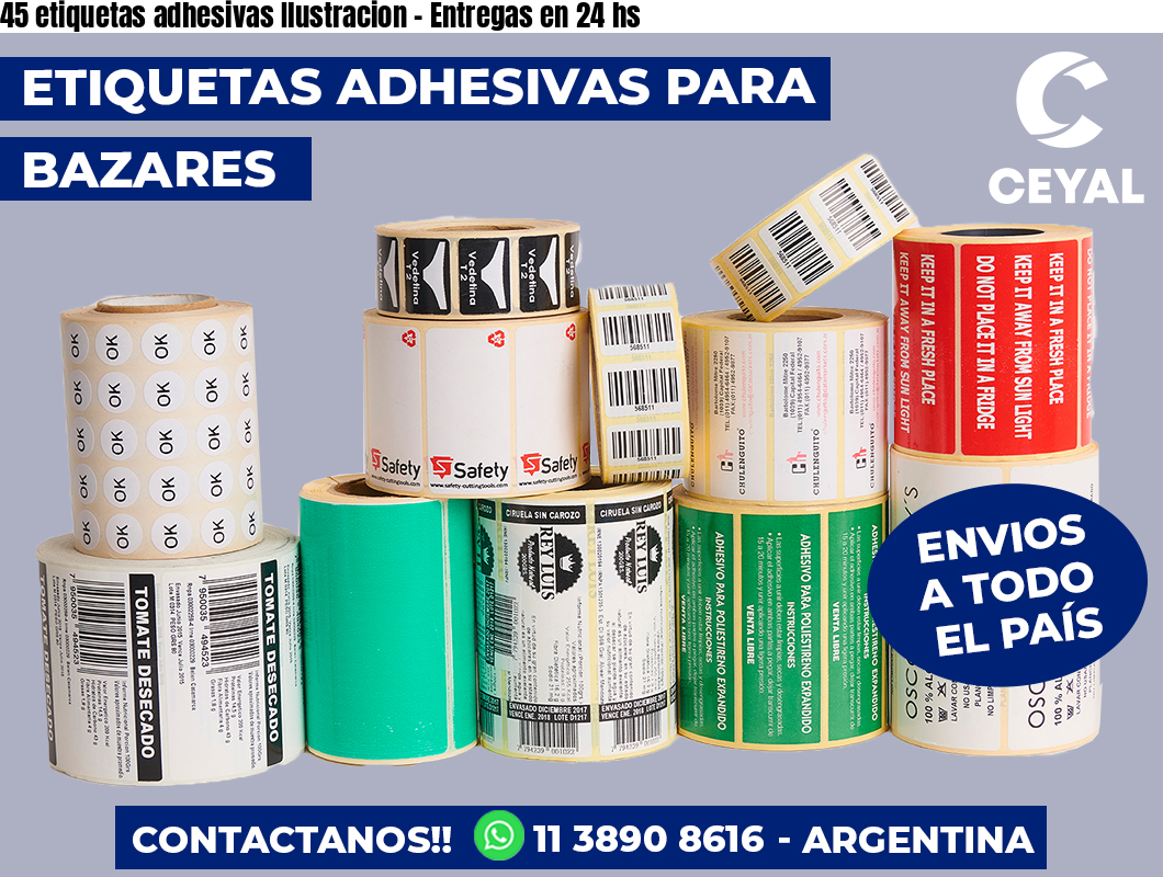 45 etiquetas adhesivas Ilustracion - Entregas en 24 hs