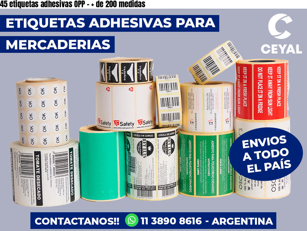 45 etiquetas adhesivas OPP – + de 200 medidas