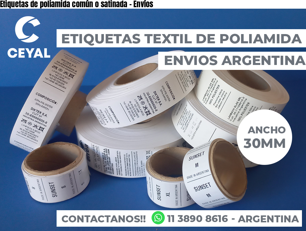 Etiquetas de poliamida común o satinada - Envíos