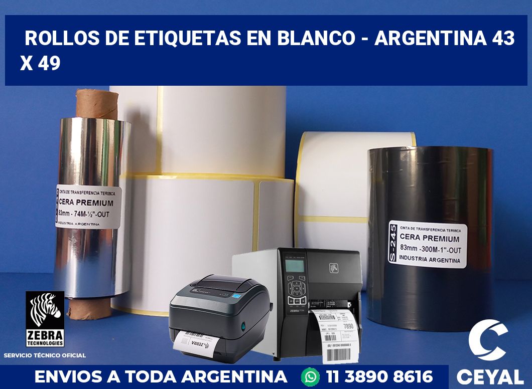 Rollos de etiquetas en blanco - Argentina 43 x 49