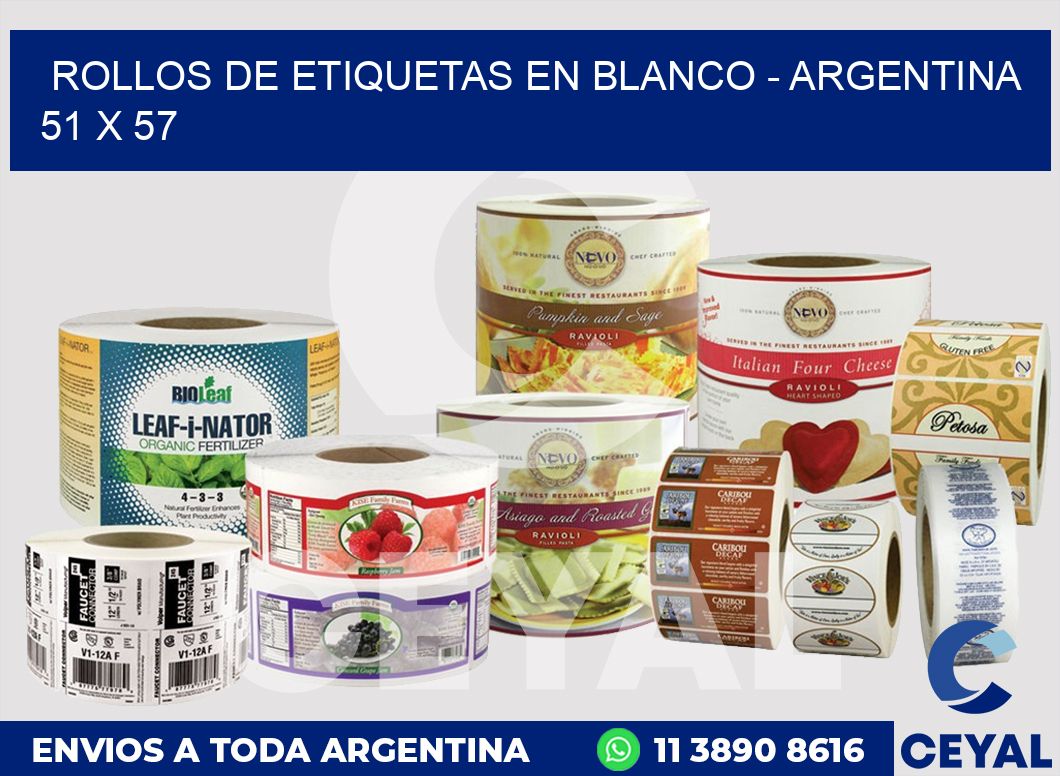 Rollos de etiquetas en blanco – Argentina 51 x 57