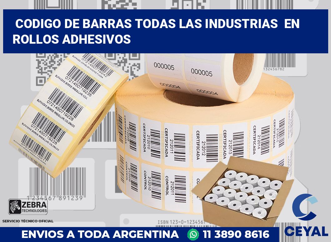 codigo de barras todas las industrias  en rollos adhesivos