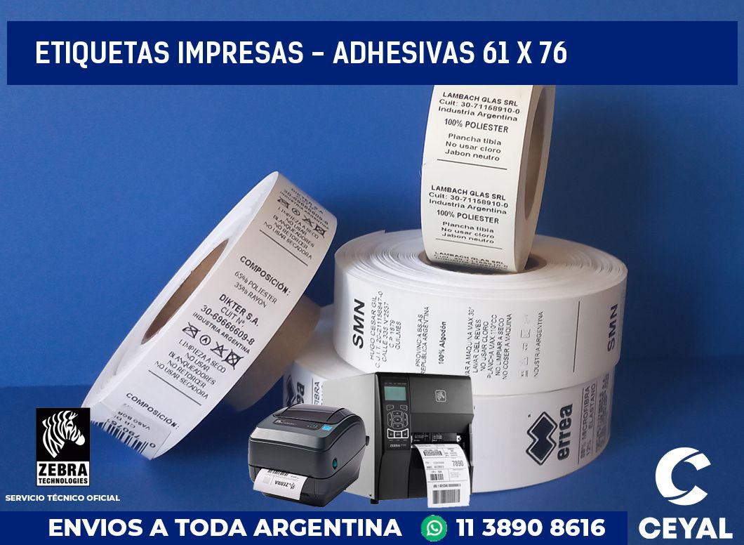 etiquetas impresas - Adhesivas 61 x 76