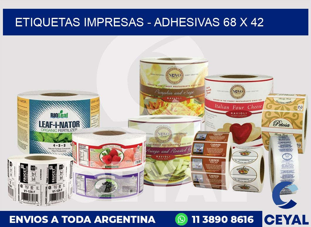 etiquetas impresas – Adhesivas 68 x 42