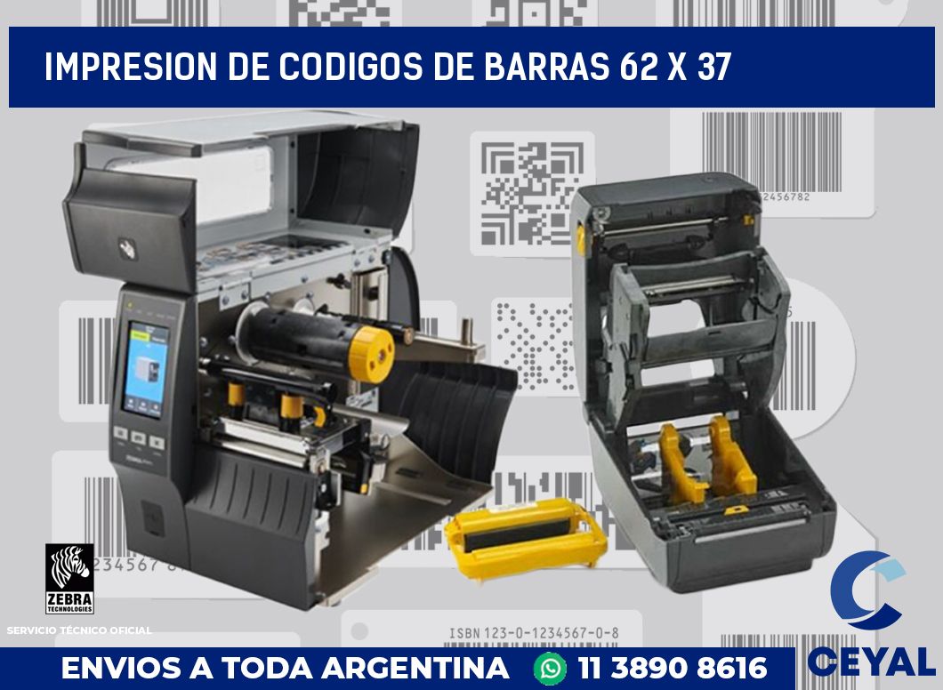 impresion de codigos de barras 62 x 37
