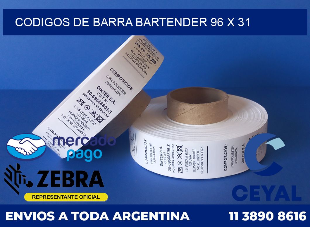 Codigos de barra Bartender 96 x 31