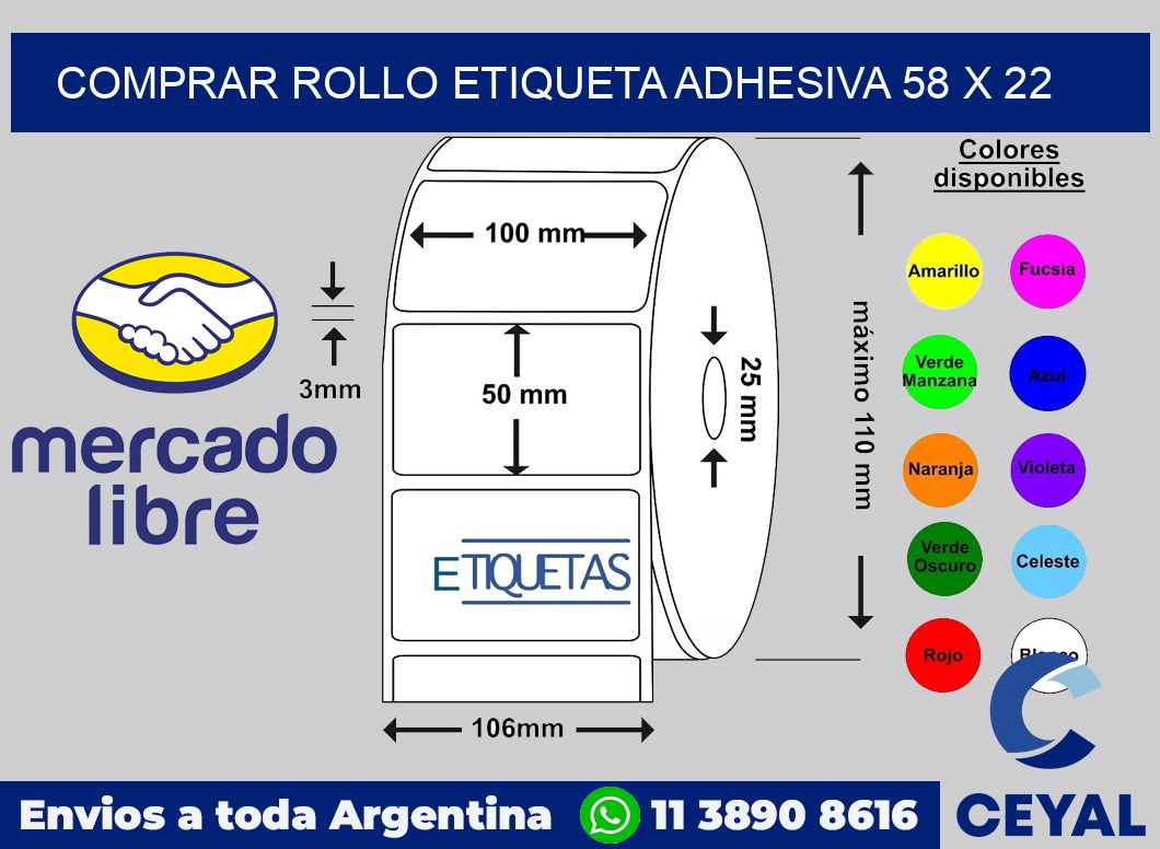 Comprar rollo etiqueta adhesiva 58 x 22