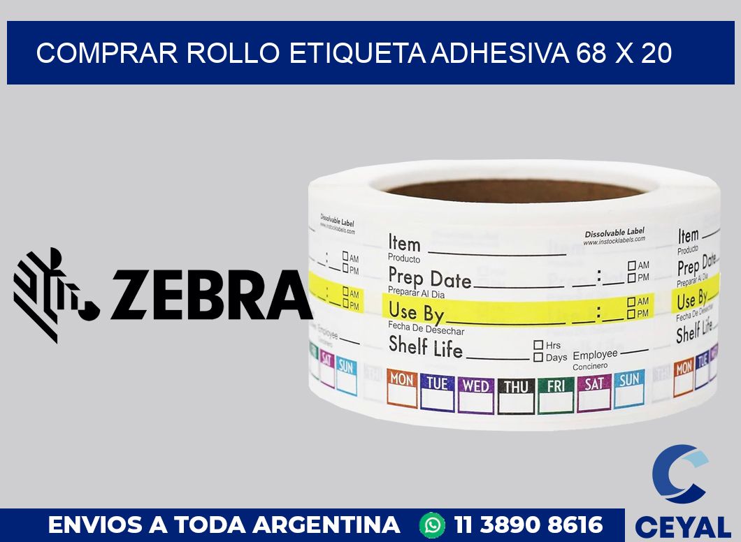 Comprar rollo etiqueta adhesiva 68 x 20