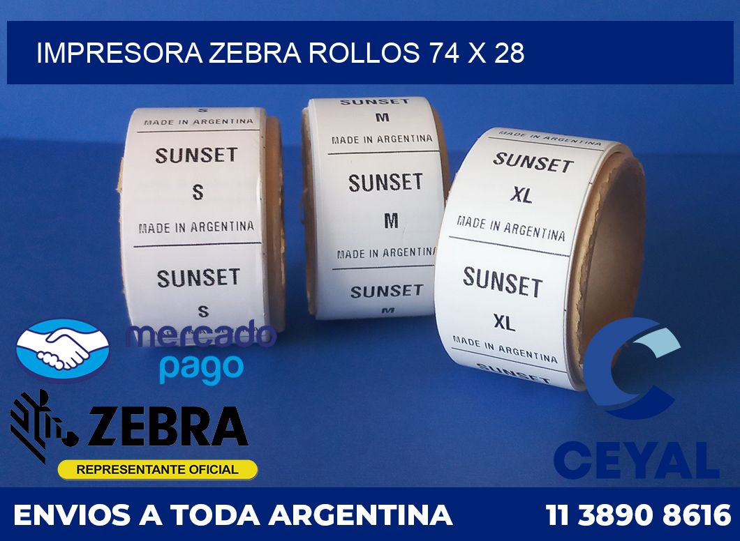 Impresora Zebra rollos 74 x 28