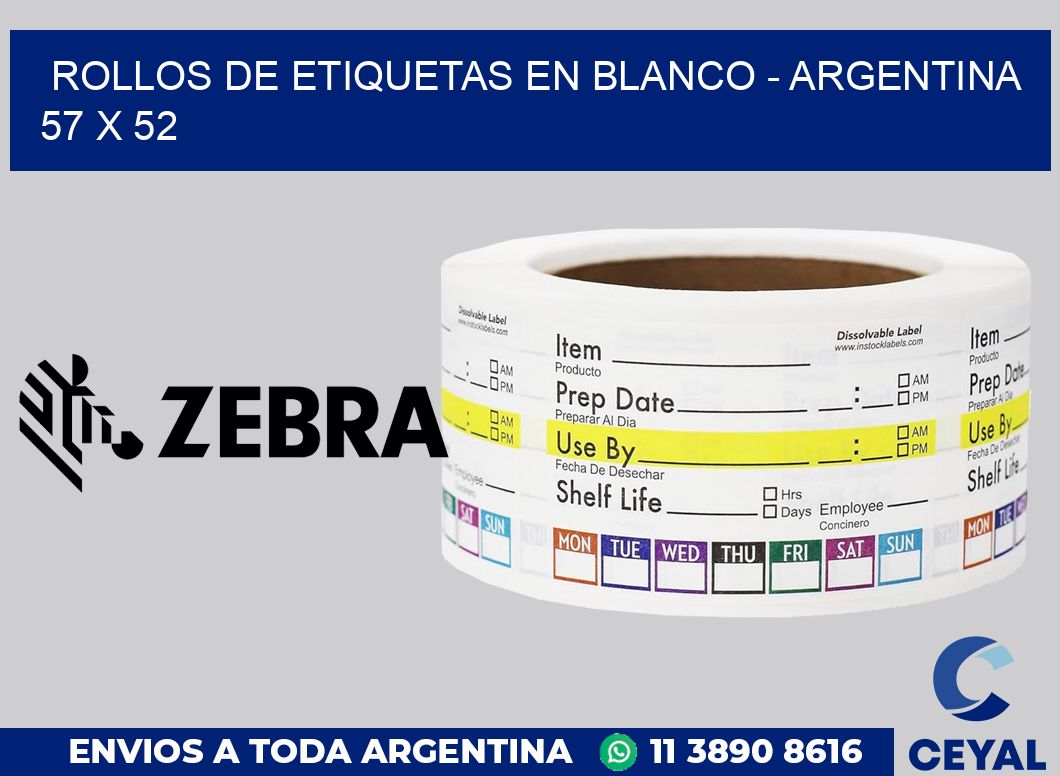 Rollos de etiquetas en blanco - Argentina 57 x 52