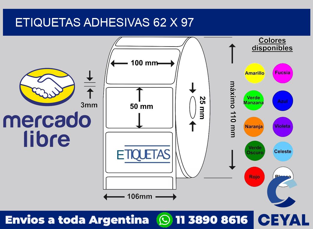 etiquetas adhesivas 62 x 97
