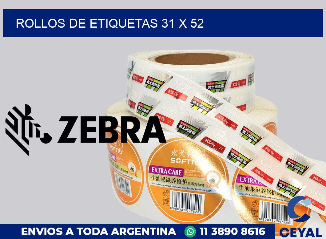 rollos de etiquetas 31 x 52
