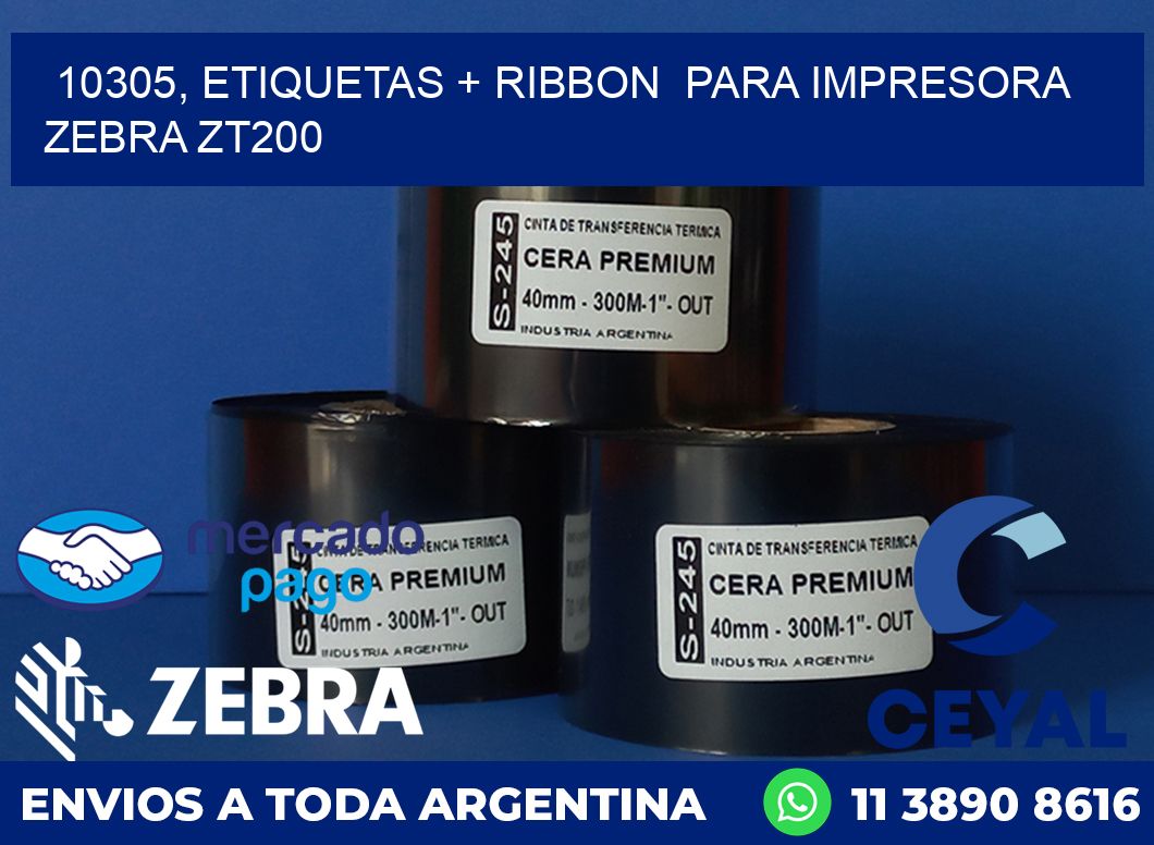10305, etiquetas + ribbon para impresora zebra ZT200