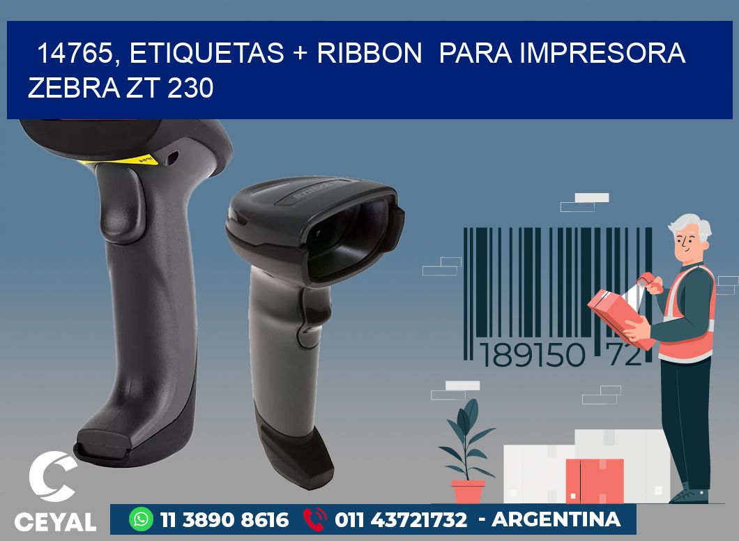 14765, etiquetas + ribbon  para impresora zebra ZT 230