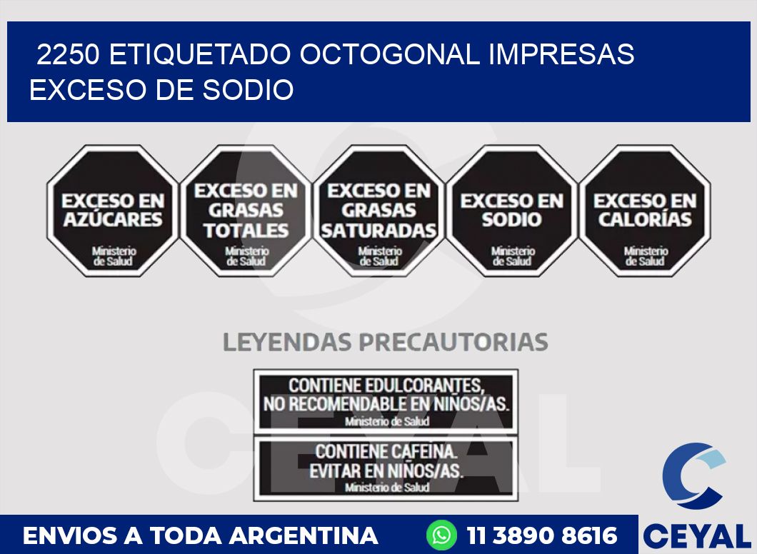 2250 ETIQUETADO OCTOGONAL IMPRESAS EXCESO DE SODIO