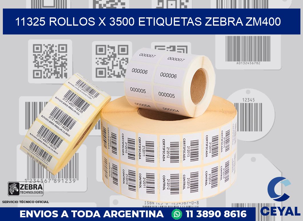 11325 Rollos x 3500 etiquetas zebra zm400