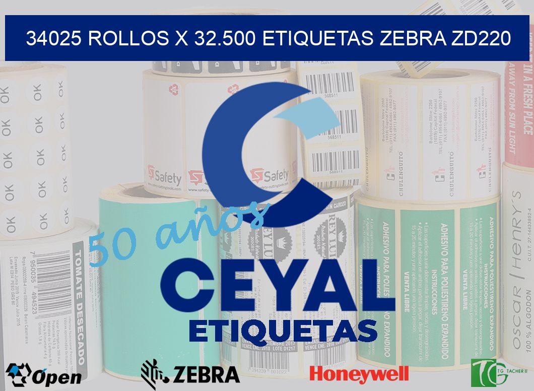 34025 Rollos x 32.500 etiquetas zebra zd220