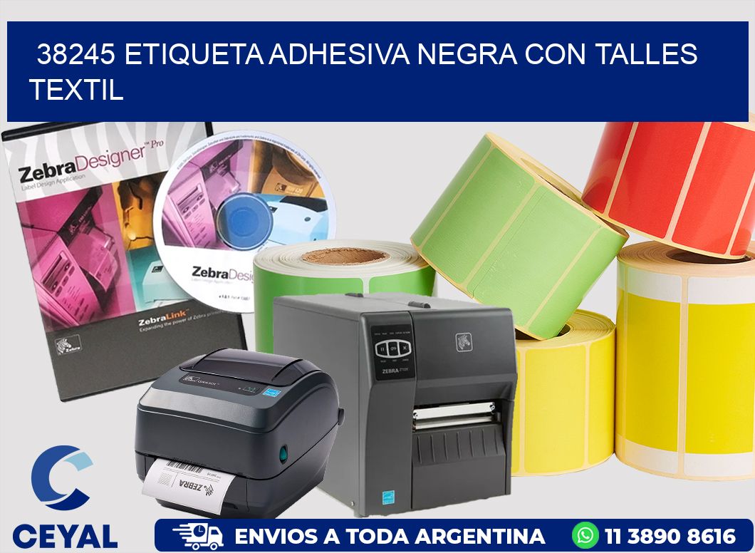 38245 ETIQUETA ADHESIVA NEGRA CON TALLES TEXTIL