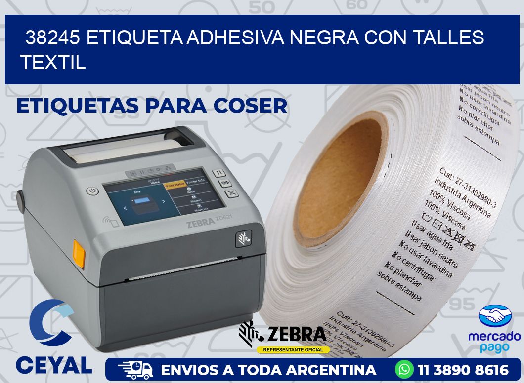 38245 ETIQUETA ADHESIVA NEGRA CON TALLES TEXTIL