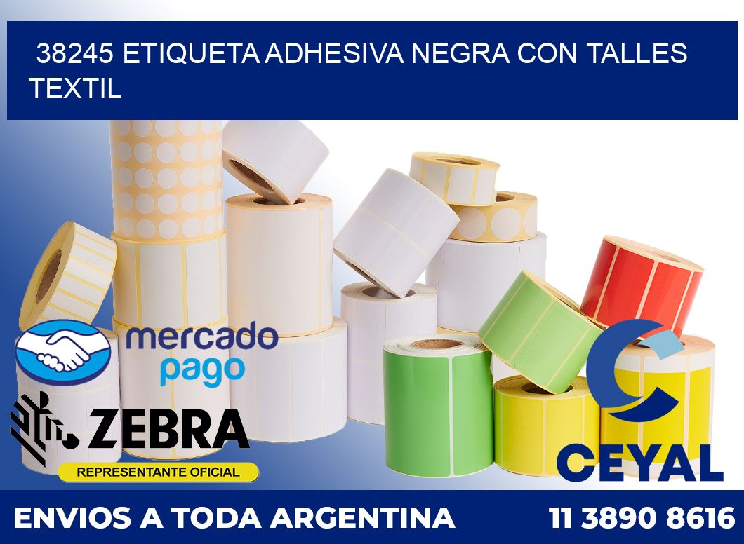 38245 ETIQUETA ADHESIVA NEGRA CON TALLES TEXTIL