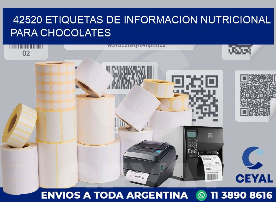 42520 ETIQUETAS DE INFORMACION NUTRICIONAL PARA CHOCOLATES