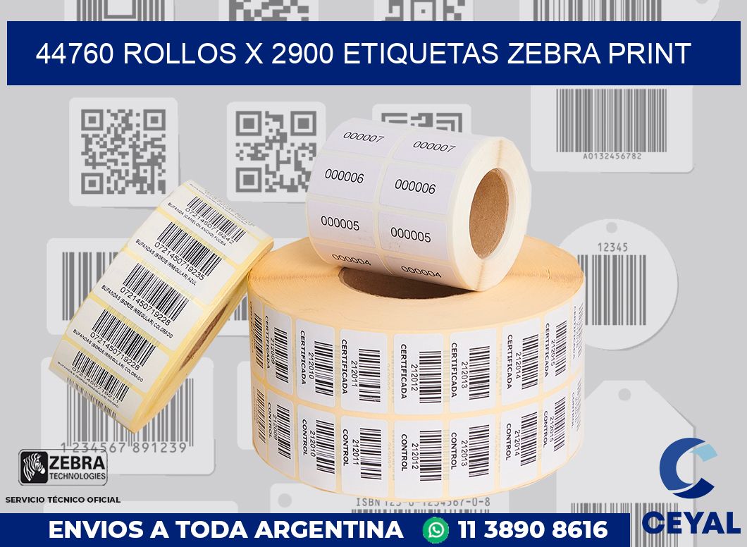 44760 Rollos x 2900 etiquetas zebra print