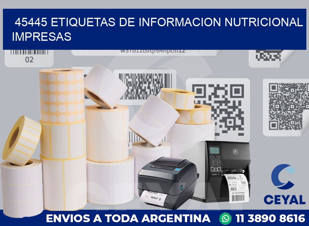 45445 ETIQUETAS DE INFORMACION NUTRICIONAL IMPRESAS