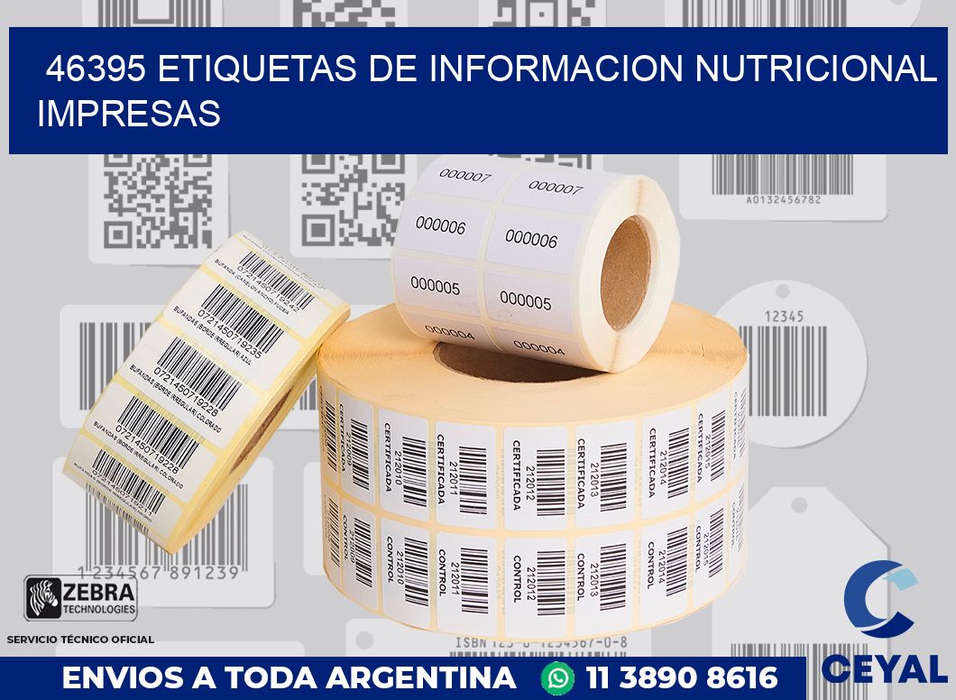 46395 ETIQUETAS DE INFORMACION NUTRICIONAL IMPRESAS