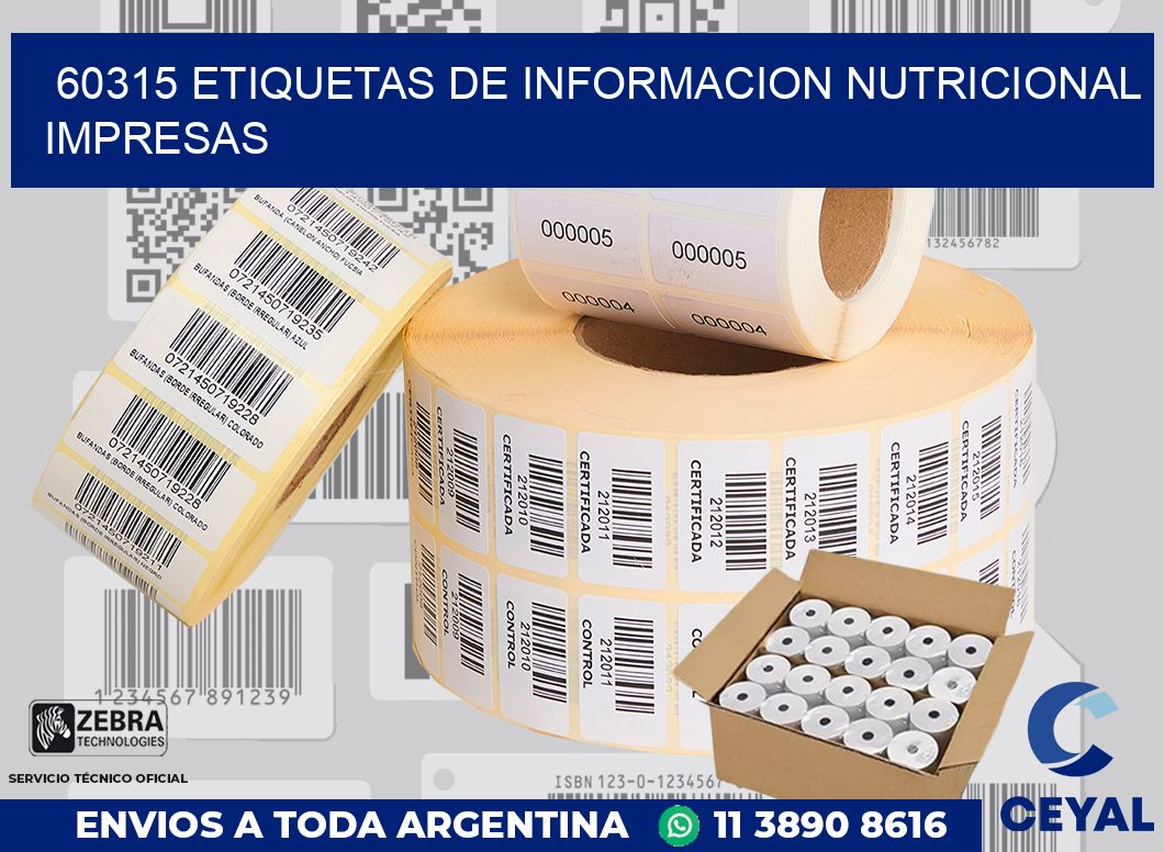 60315 ETIQUETAS DE INFORMACION NUTRICIONAL IMPRESAS