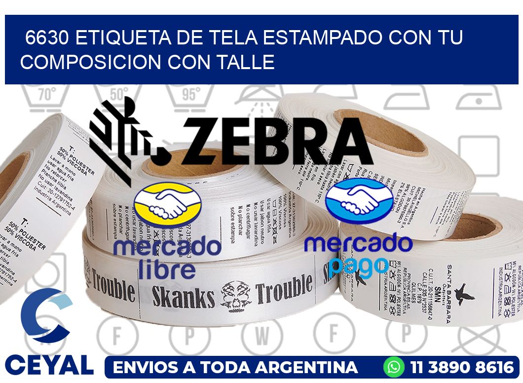6630 ETIQUETA DE TELA ESTAMPADO CON TU COMPOSICION CON TALLE