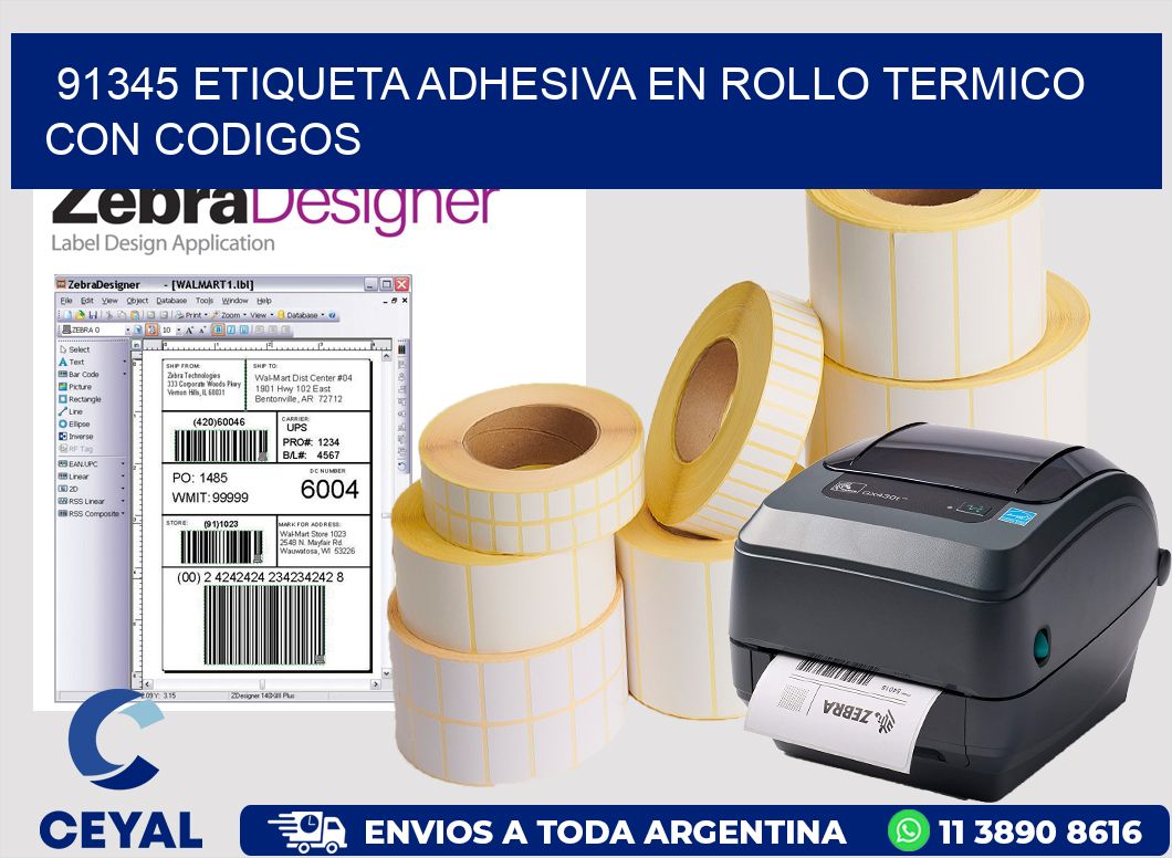 91345 ETIQUETA ADHESIVA EN ROLLO TERMICO CON CODIGOS