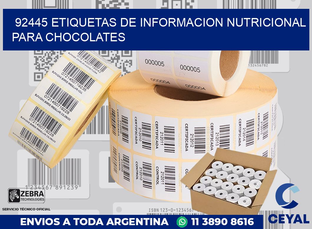 92445 ETIQUETAS DE INFORMACION NUTRICIONAL PARA CHOCOLATES