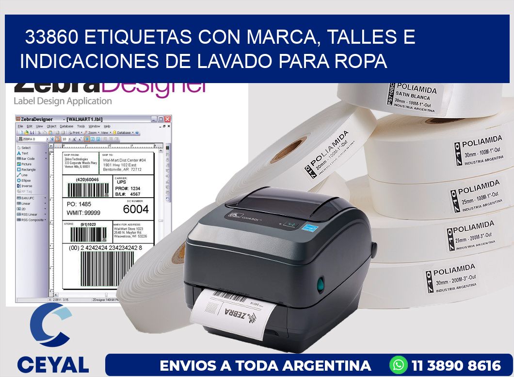 33860 ETIQUETAS CON MARCA, TALLES E INDICACIONES DE LAVADO PARA ROPA
