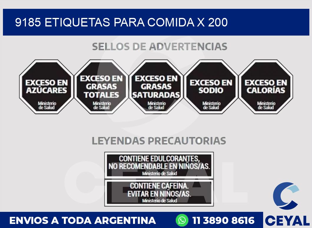 9185 ETIQUETAS PARA COMIDA x 200