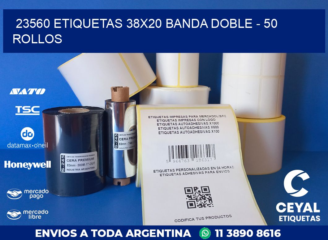 23560 ETIQUETAS 38X20 BANDA DOBLE - 50 ROLLOS