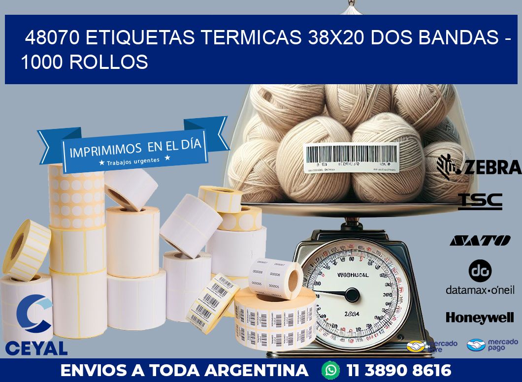 48070 ETIQUETAS TERMICAS 38X20 DOS BANDAS – 1000 ROLLOS