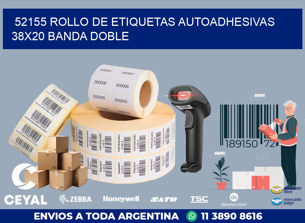 52155 ROLLO DE ETIQUETAS AUTOADHESIVAS 38X20 BANDA DOBLE