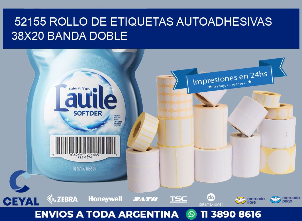 52155 ROLLO DE ETIQUETAS AUTOADHESIVAS 38X20 BANDA DOBLE