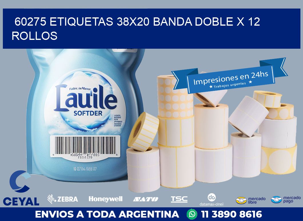 60275 ETIQUETAS 38X20 BANDA DOBLE X 12 ROLLOS