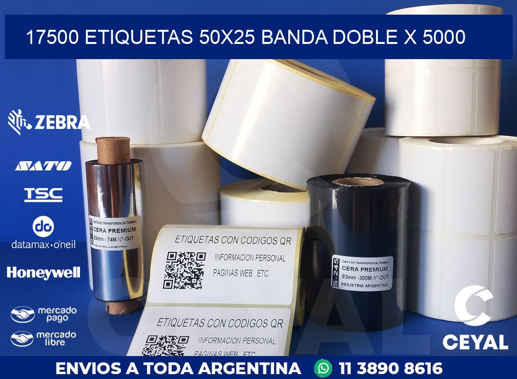 17500 ETIQUETAS 50X25 BANDA DOBLE X 5000