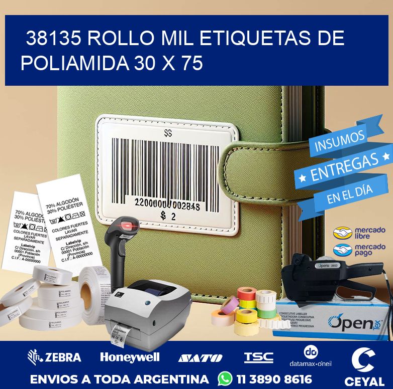 38135 ROLLO MIL ETIQUETAS DE POLIAMIDA 30 X 75