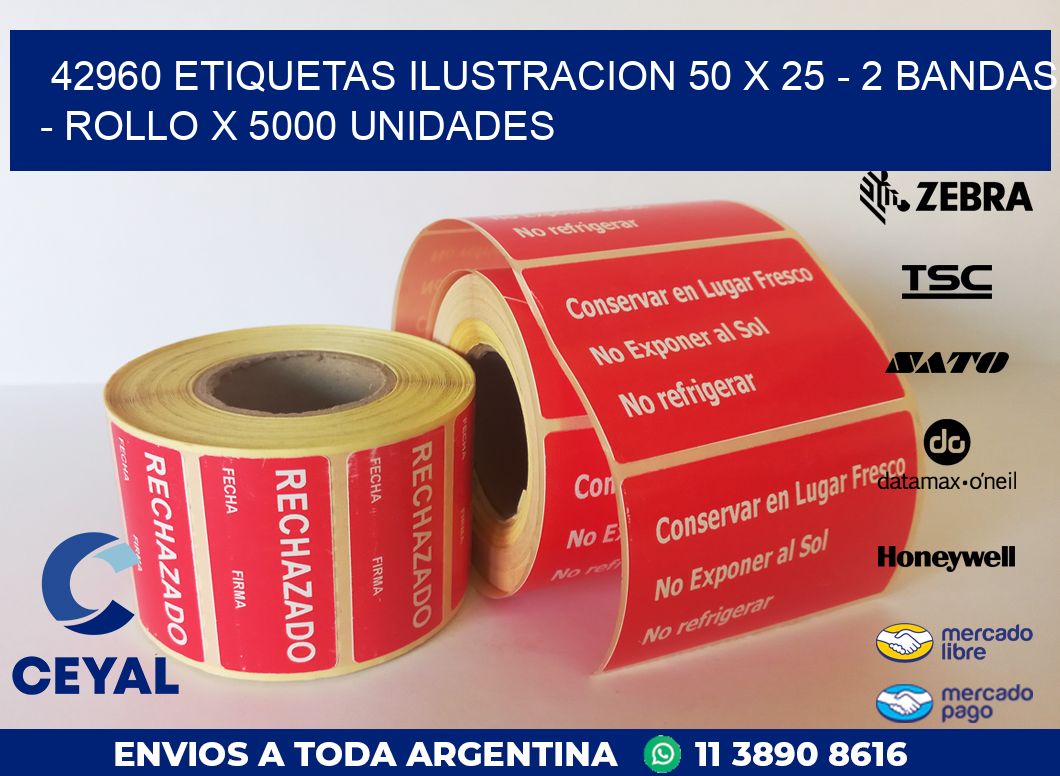 42960 ETIQUETAS ILUSTRACION 50 X 25 - 2 BANDAS - ROLLO X 5000 UNIDADES