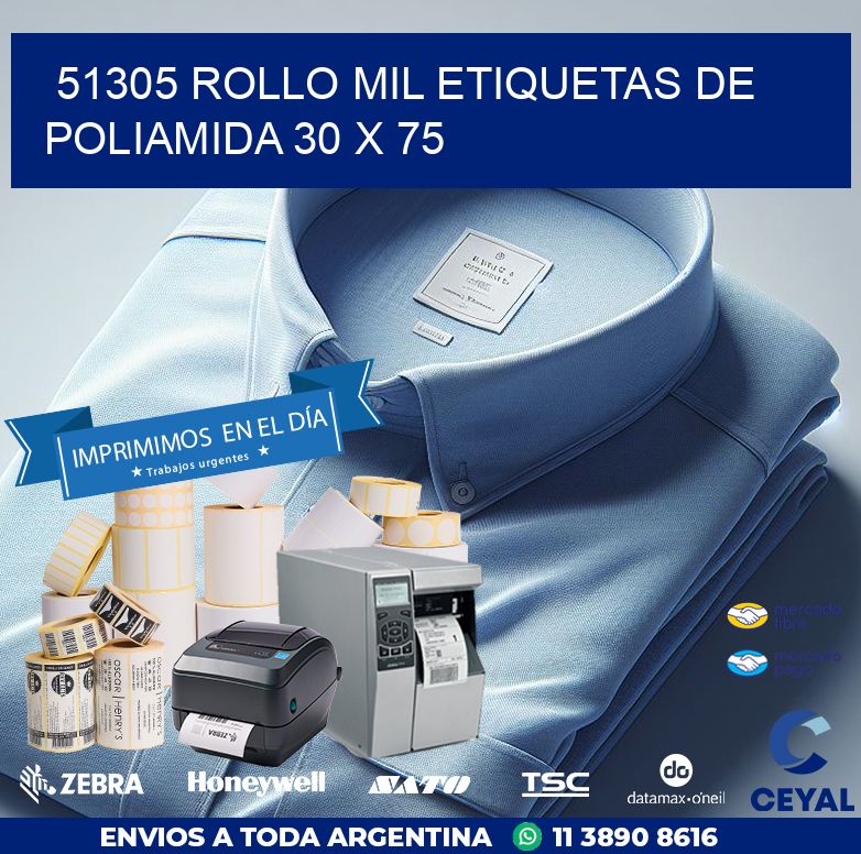 51305 ROLLO MIL ETIQUETAS DE POLIAMIDA 30 X 75
